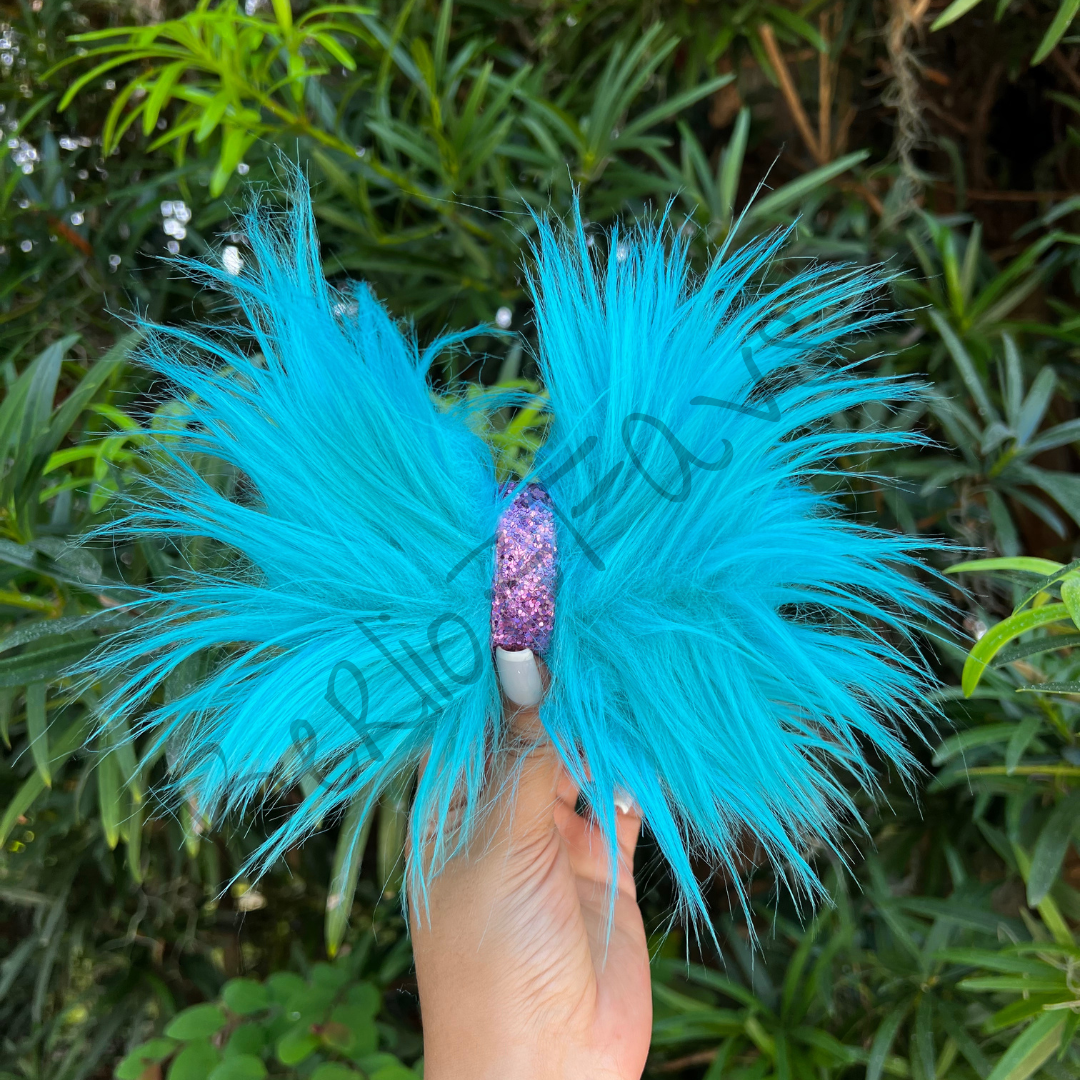 Blue Monster Fur Bow